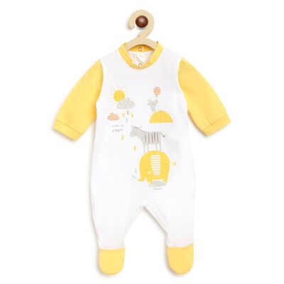 Printed Long-Sleeve Babysuit White